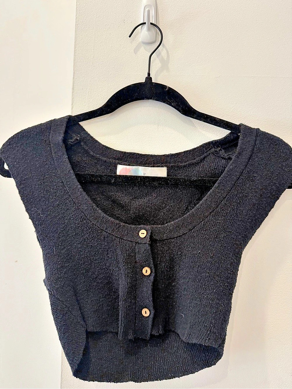 Free People Black Cropped Button Front Top Size XS